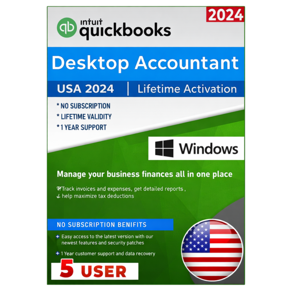 QuickBooks Desktop Accountant 2024 No Subscription Lifetime (5-Users) | Windows